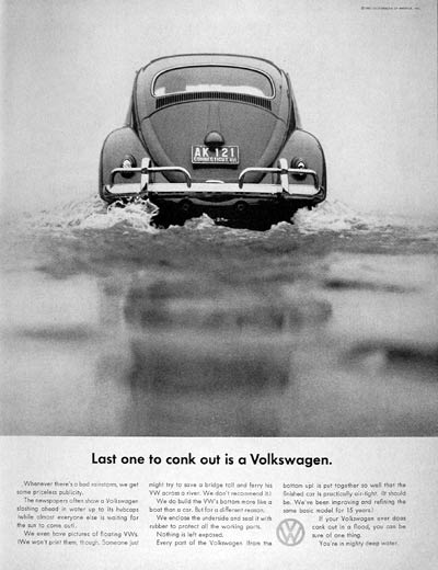 1961 Volkswagen Beetle original vintage advertisement Photographed in black 