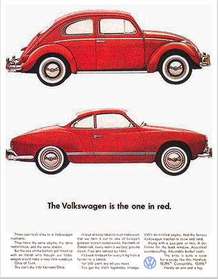 The Volkswagen is the one in red